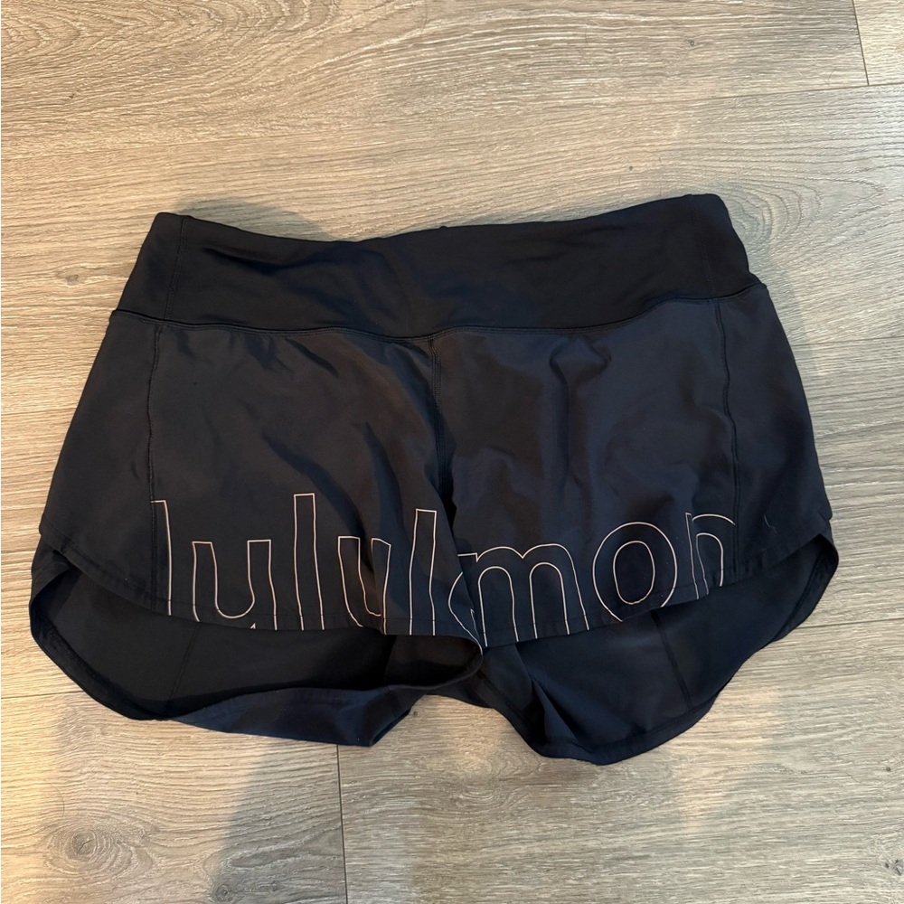 Lululemon Shorts, Size 10, Black, Lulu Graphic, 2.5”